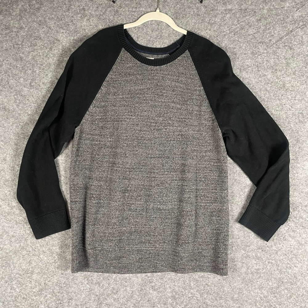 Gap Mens XL Colorblock Raglan Crewneck Sweater Gray Black Knit Cotton Pullover - Picture 1 of 7
